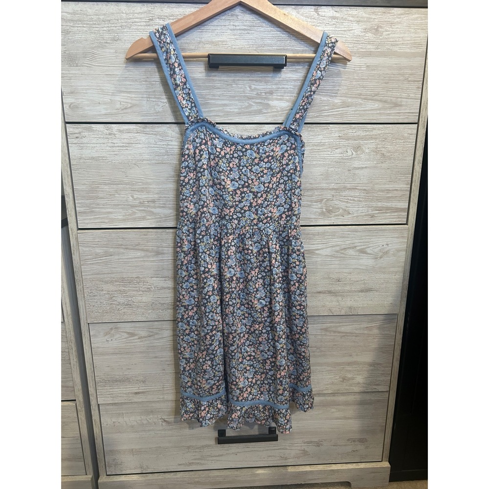 American Eagle Floral Lace Up Back Mini Dress Blue Pink Ditsy Babydoll XS NEW - Picture 3 of 9